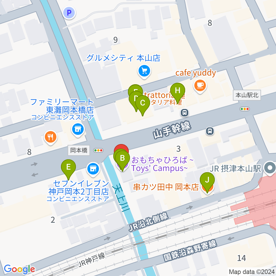 B-West周辺のファミレス・ファーストフード一覧地図