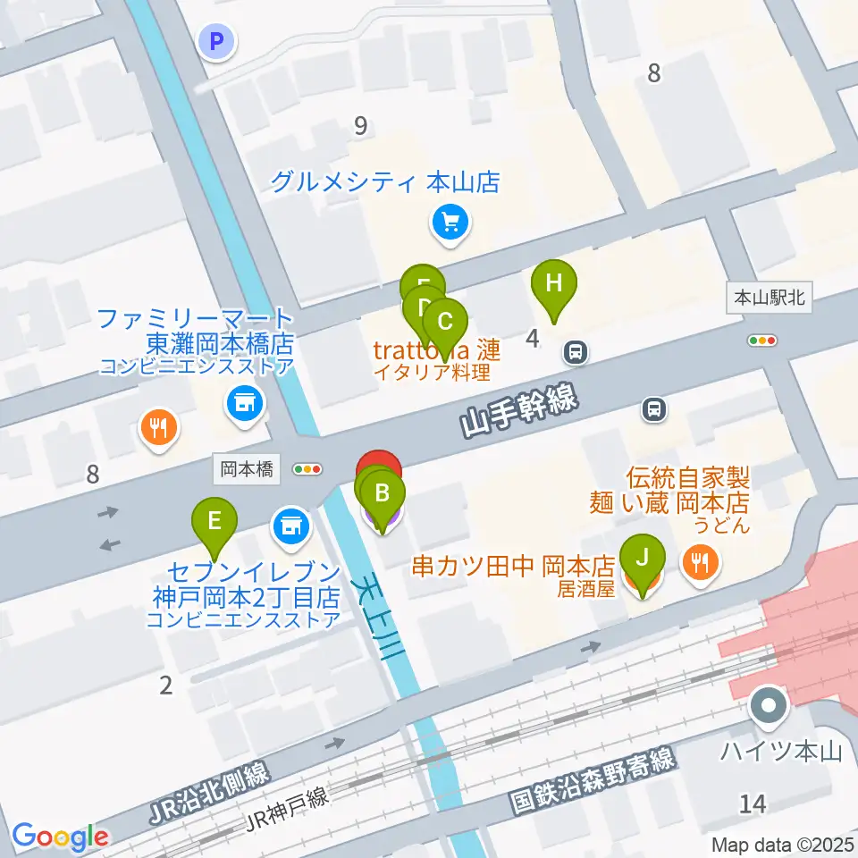 B-West周辺のファミレス・ファーストフード一覧地図