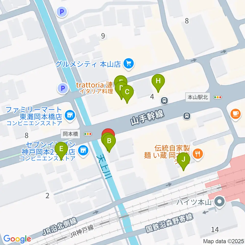 B-West周辺のファミレス・ファーストフード一覧地図