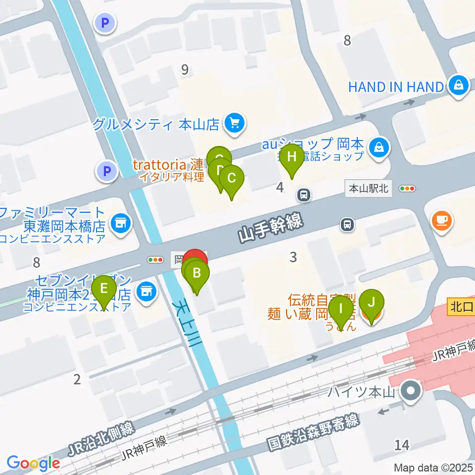 B-West周辺のファミレス・ファーストフード一覧地図