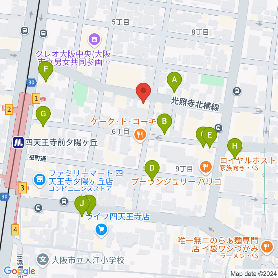 プライウッドスタジオ ドラム教室周辺のファミレス・ファーストフード一覧地図