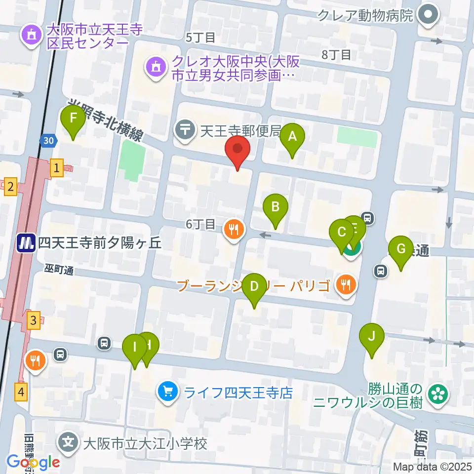 プライウッドスタジオ周辺のファミレス・ファーストフード一覧地図