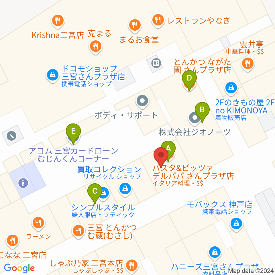 Qsic周辺のファミレス・ファーストフード一覧地図