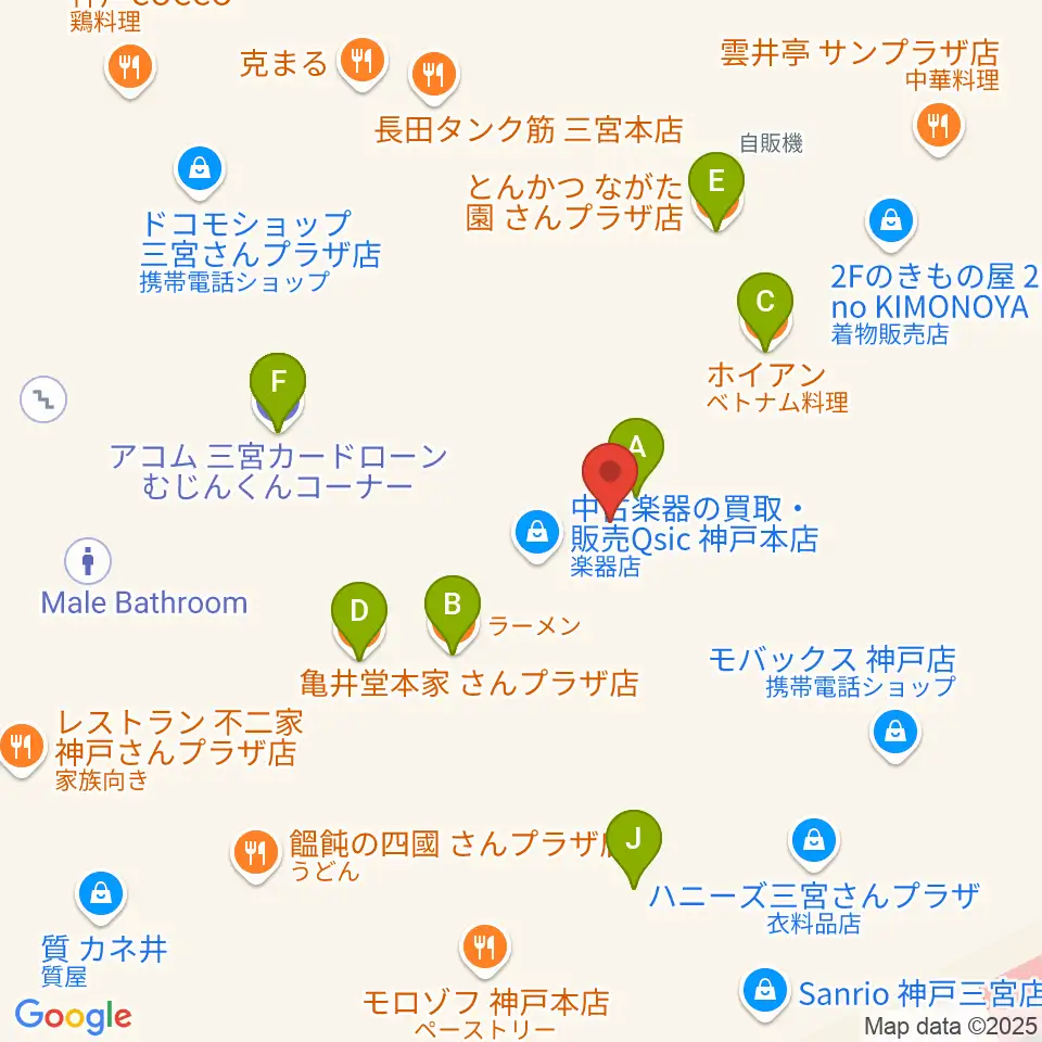 Qsic周辺のファミレス・ファーストフード一覧地図
