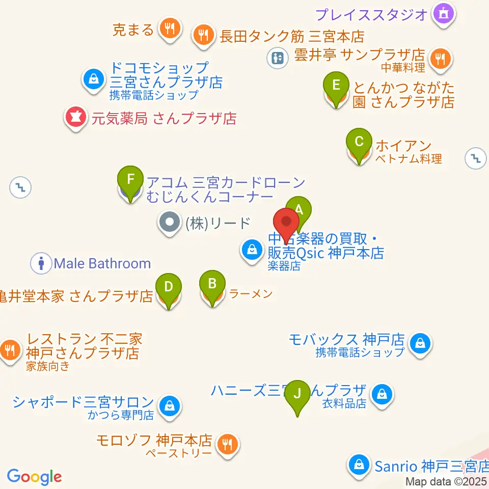 Qsic周辺のファミレス・ファーストフード一覧地図
