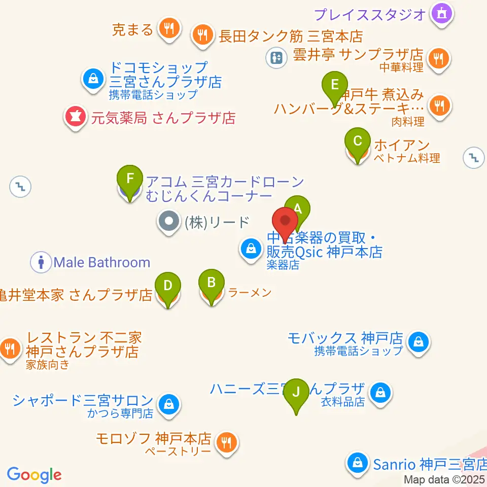 Qsic周辺のファミレス・ファーストフード一覧地図