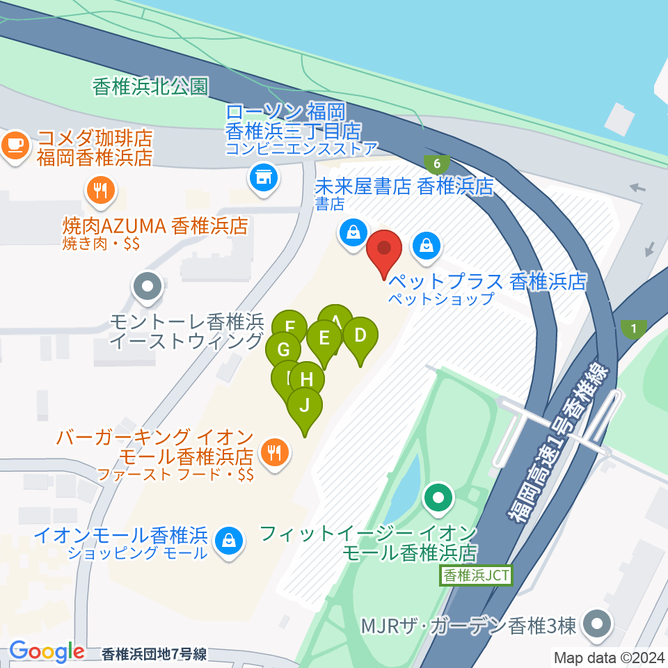 ヨシダ楽器イオン香椎浜店周辺のファミレス・ファーストフード一覧地図