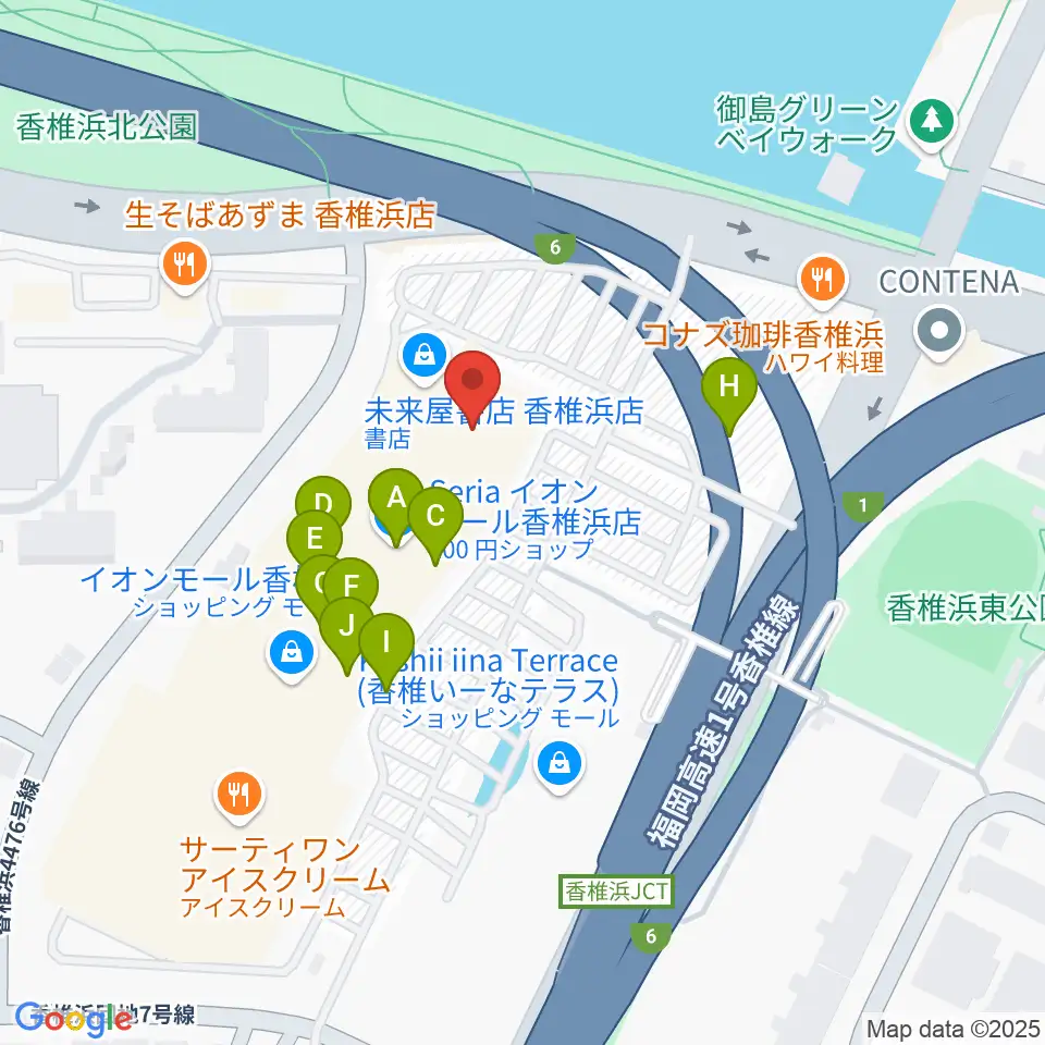 ヨシダ楽器イオン香椎浜店周辺のファミレス・ファーストフード一覧地図
