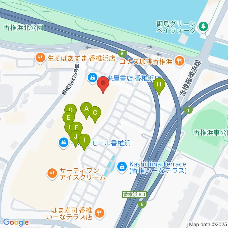 ヨシダ楽器イオン香椎浜店周辺のファミレス・ファーストフード一覧地図