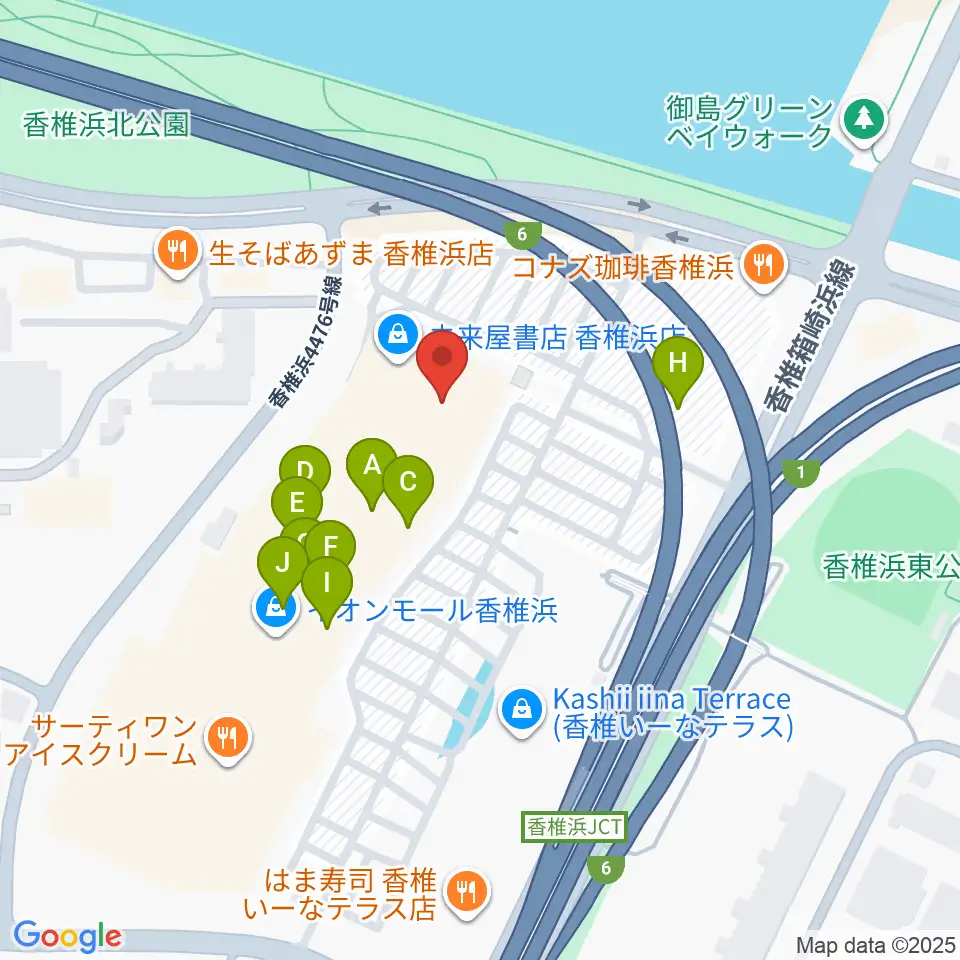 ヨシダ楽器イオン香椎浜店周辺のファミレス・ファーストフード一覧地図