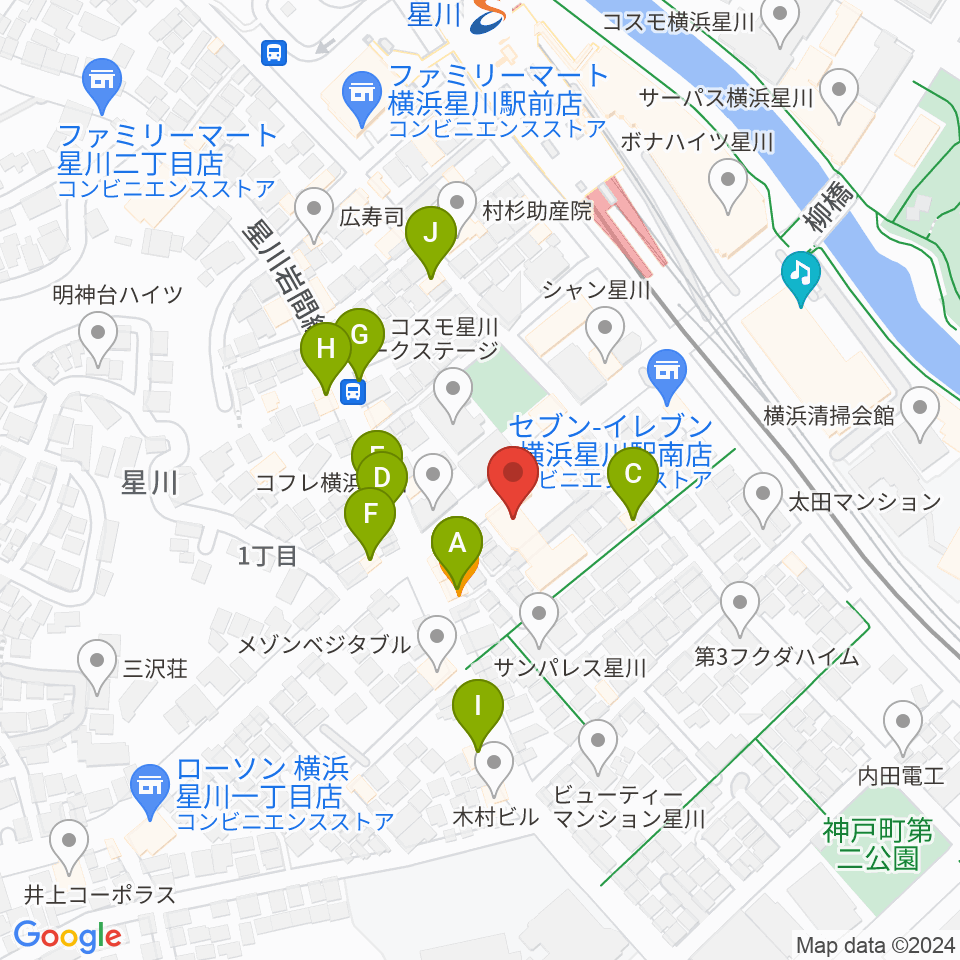 星川センター ヤマハミュージック周辺のファミレス・ファーストフード一覧地図