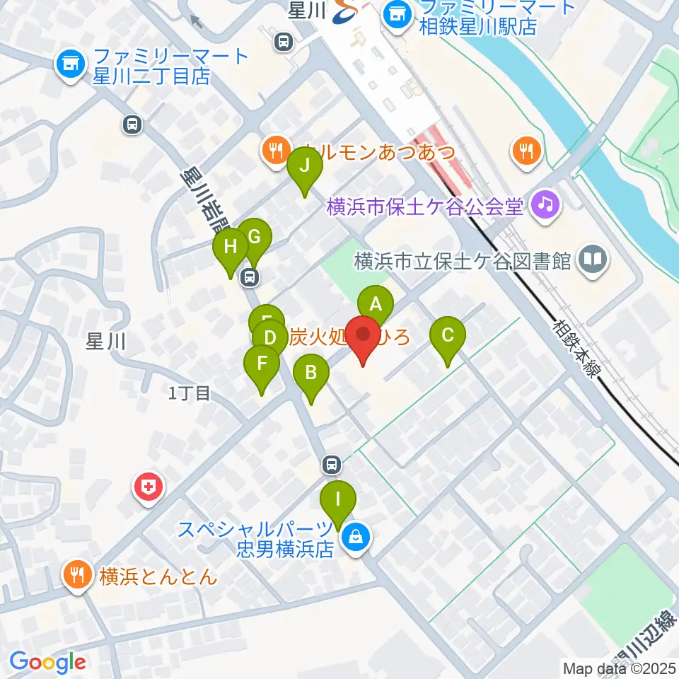 星川センター ヤマハミュージック周辺のファミレス・ファーストフード一覧地図