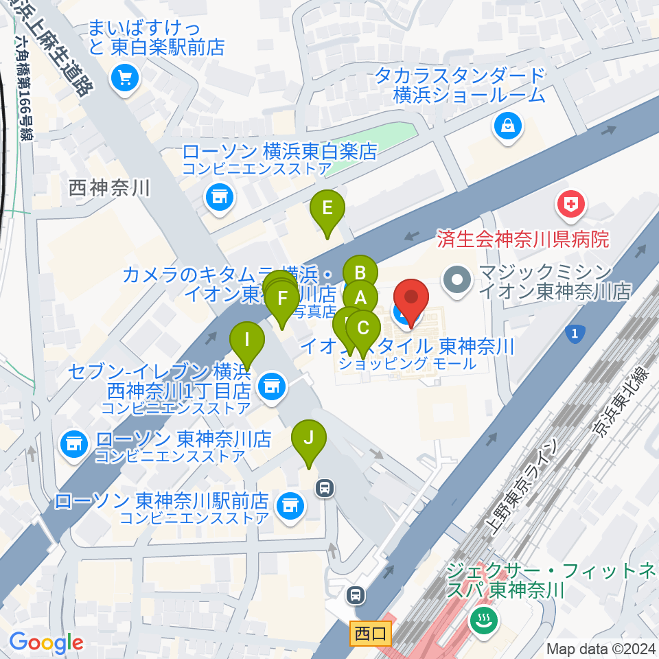 イオン東神奈川センター ヤマハミュージック周辺のファミレス・ファーストフード一覧地図