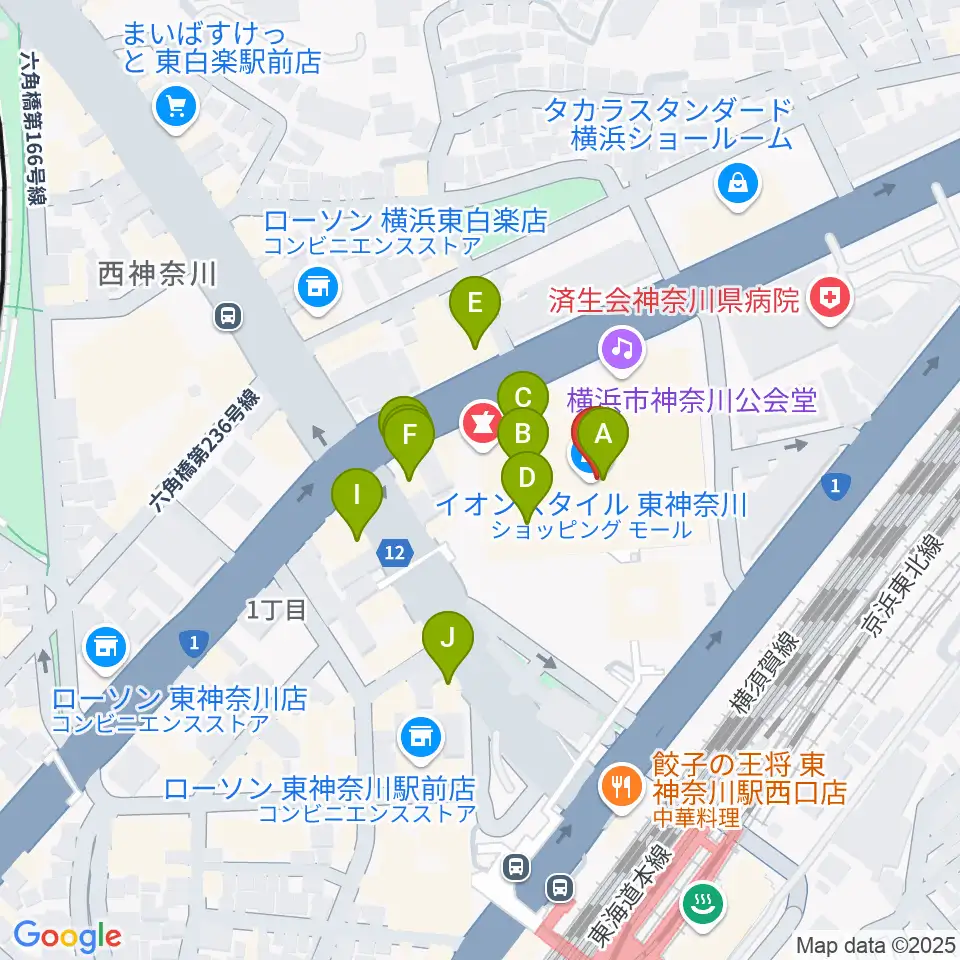 イオン東神奈川センター ヤマハミュージック周辺のファミレス・ファーストフード一覧地図