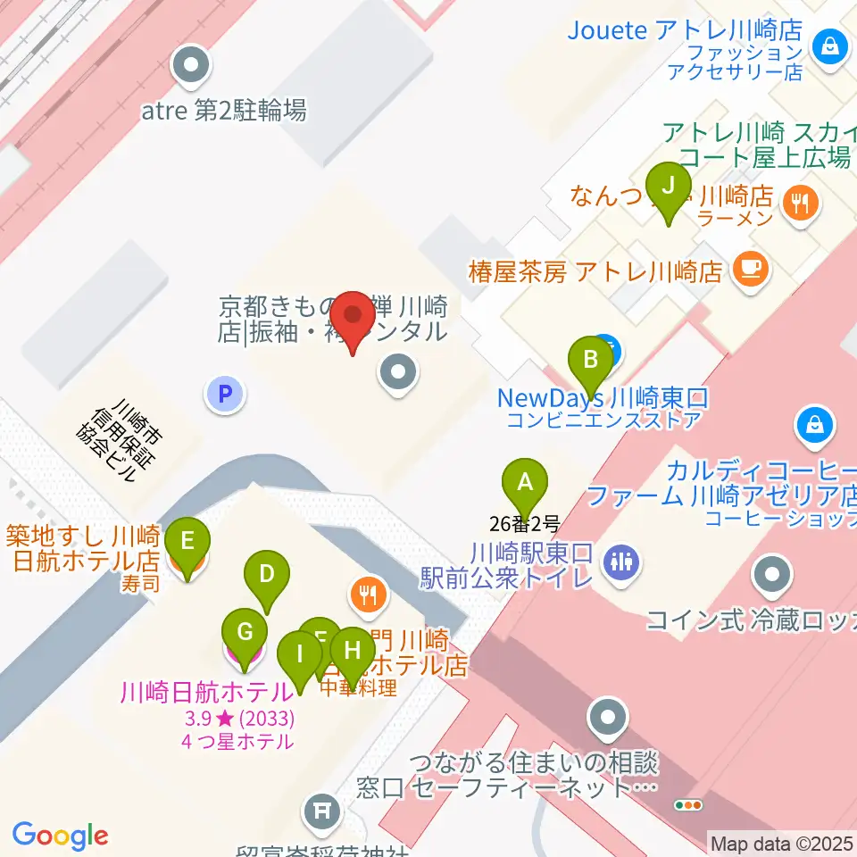 ユニスタイル川崎 ヤマハミュージック周辺のファミレス・ファーストフード一覧地図