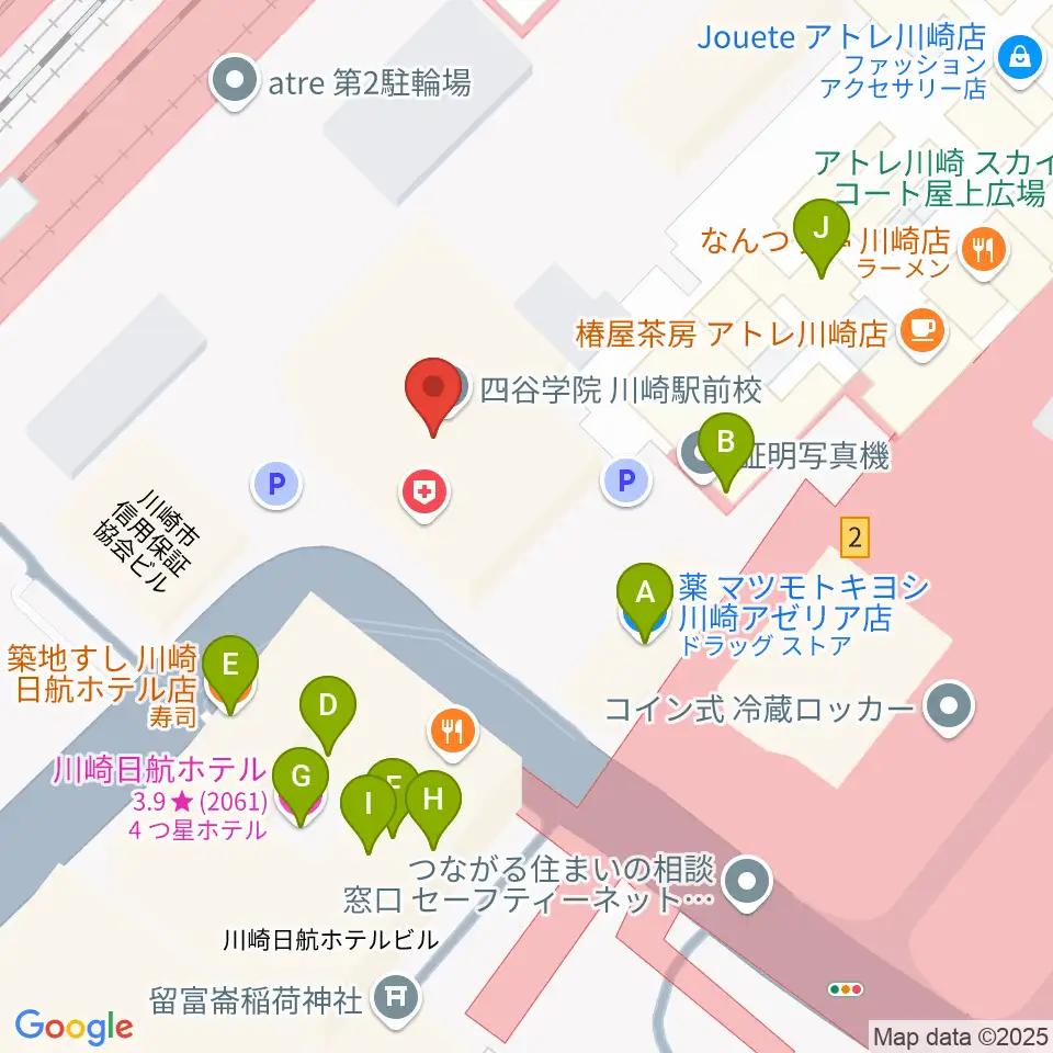 ユニスタイル川崎 ヤマハミュージック周辺のファミレス・ファーストフード一覧地図