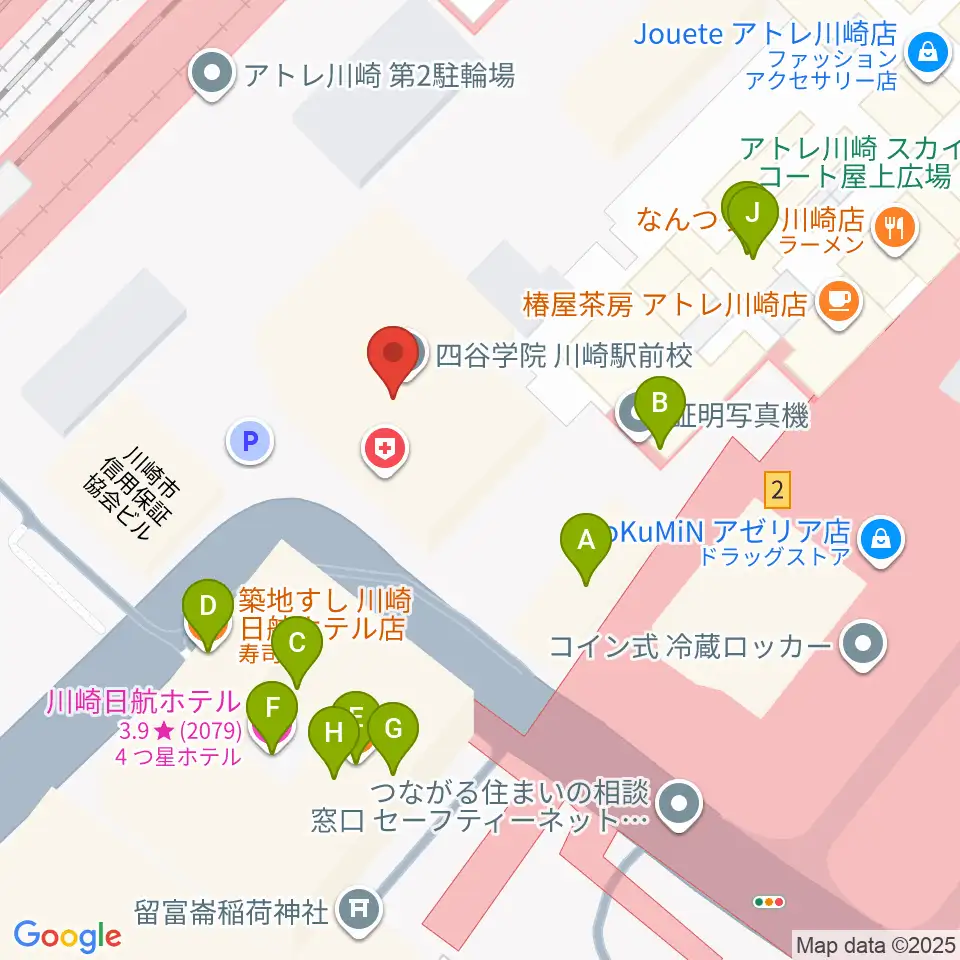 ユニスタイル川崎 ヤマハミュージック周辺のファミレス・ファーストフード一覧地図