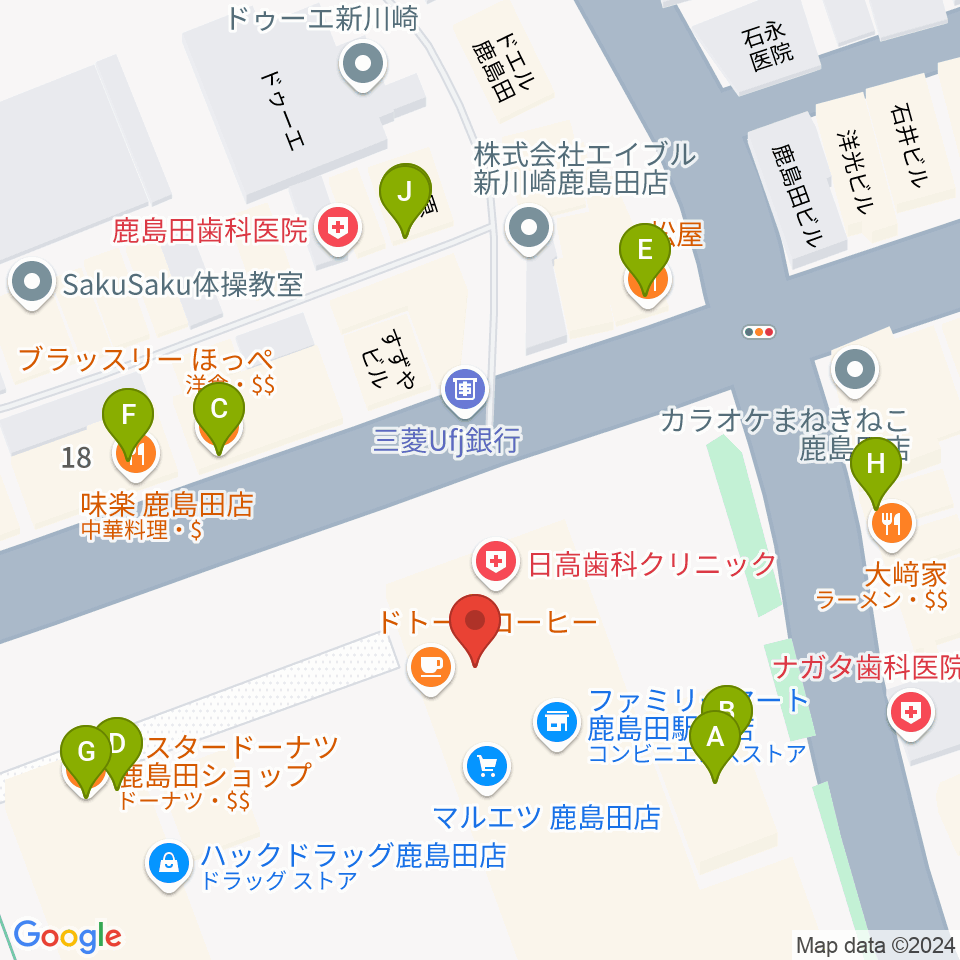 ミュージックスクール新川崎 ヤマハミュージック周辺のファミレス・ファーストフード一覧地図