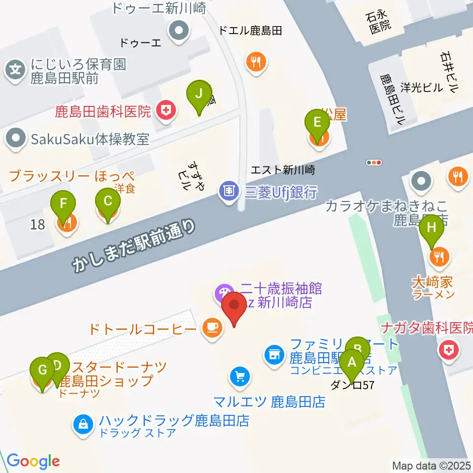 ミュージックスクール新川崎 ヤマハミュージック周辺のファミレス・ファーストフード一覧地図