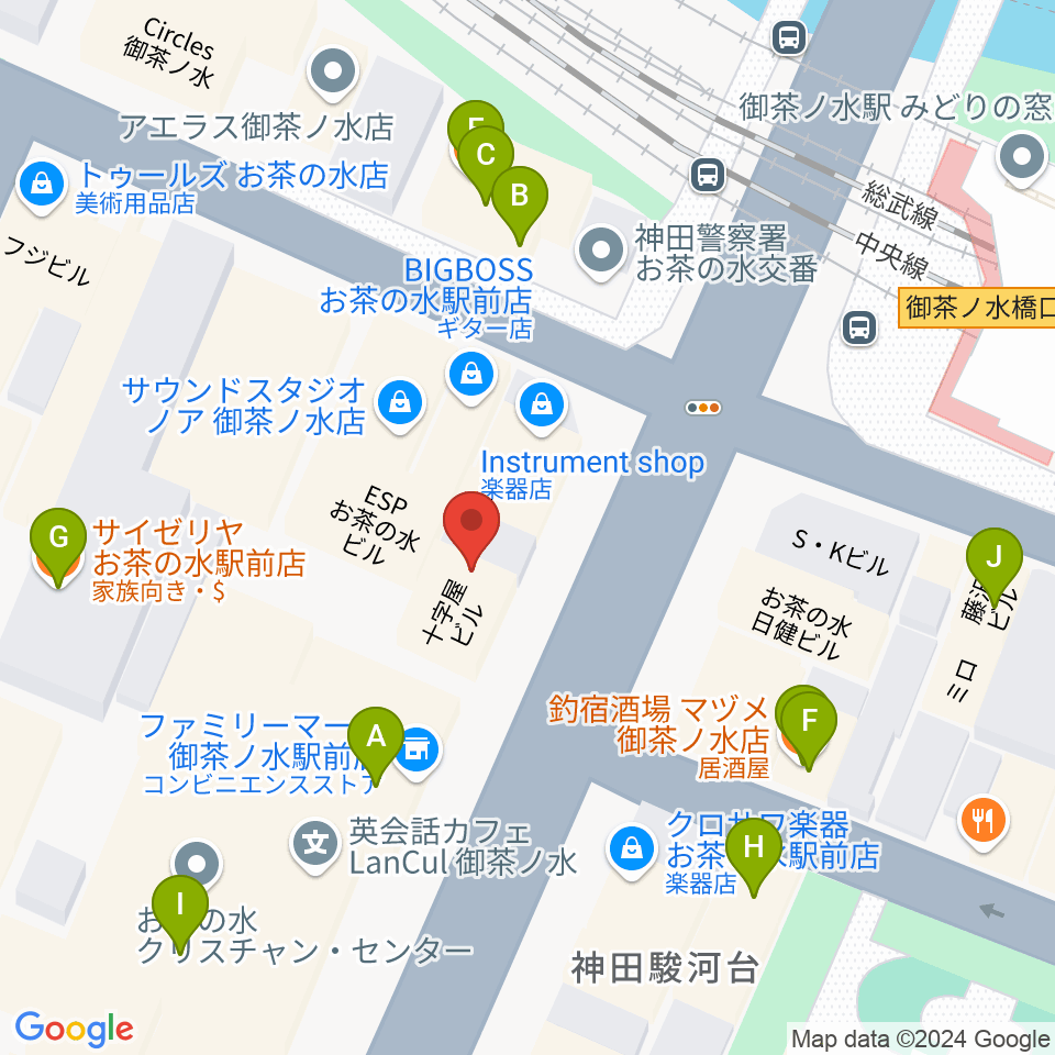 ギタープラネット エレキ本館周辺のファミレス・ファーストフード一覧地図