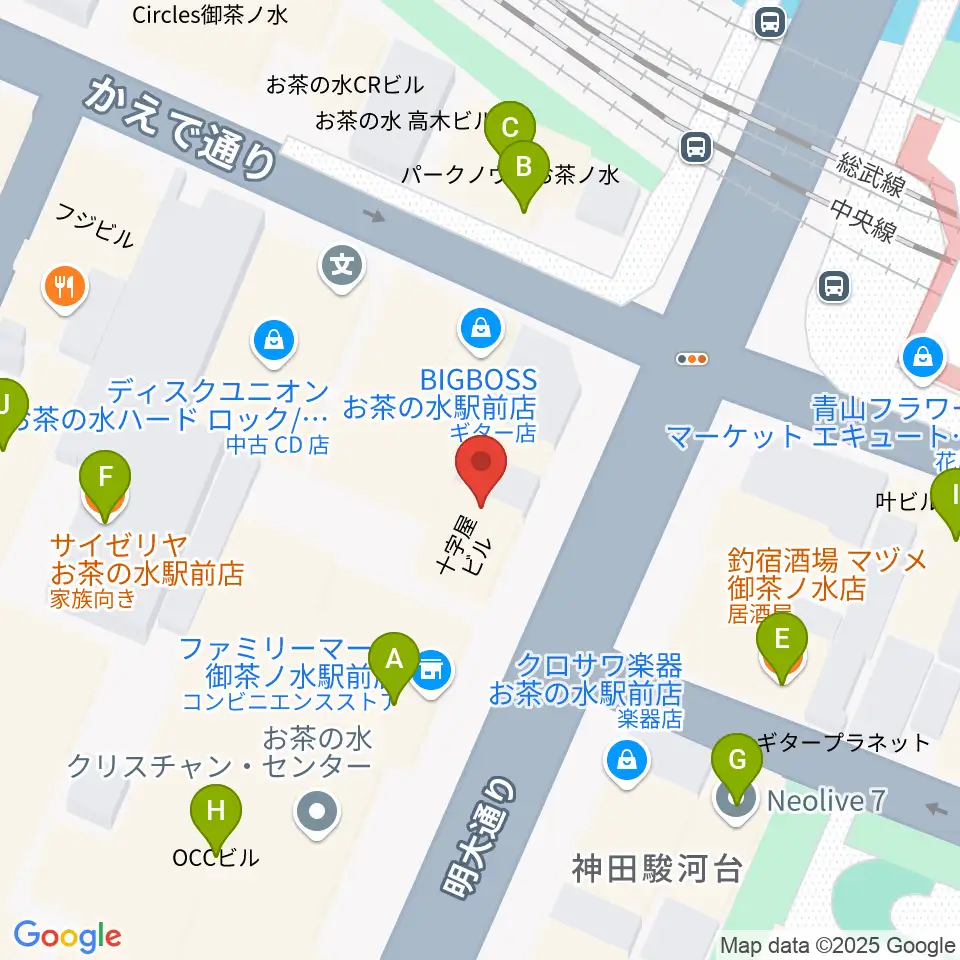 ギタープラネット エレキ本館周辺のファミレス・ファーストフード一覧地図