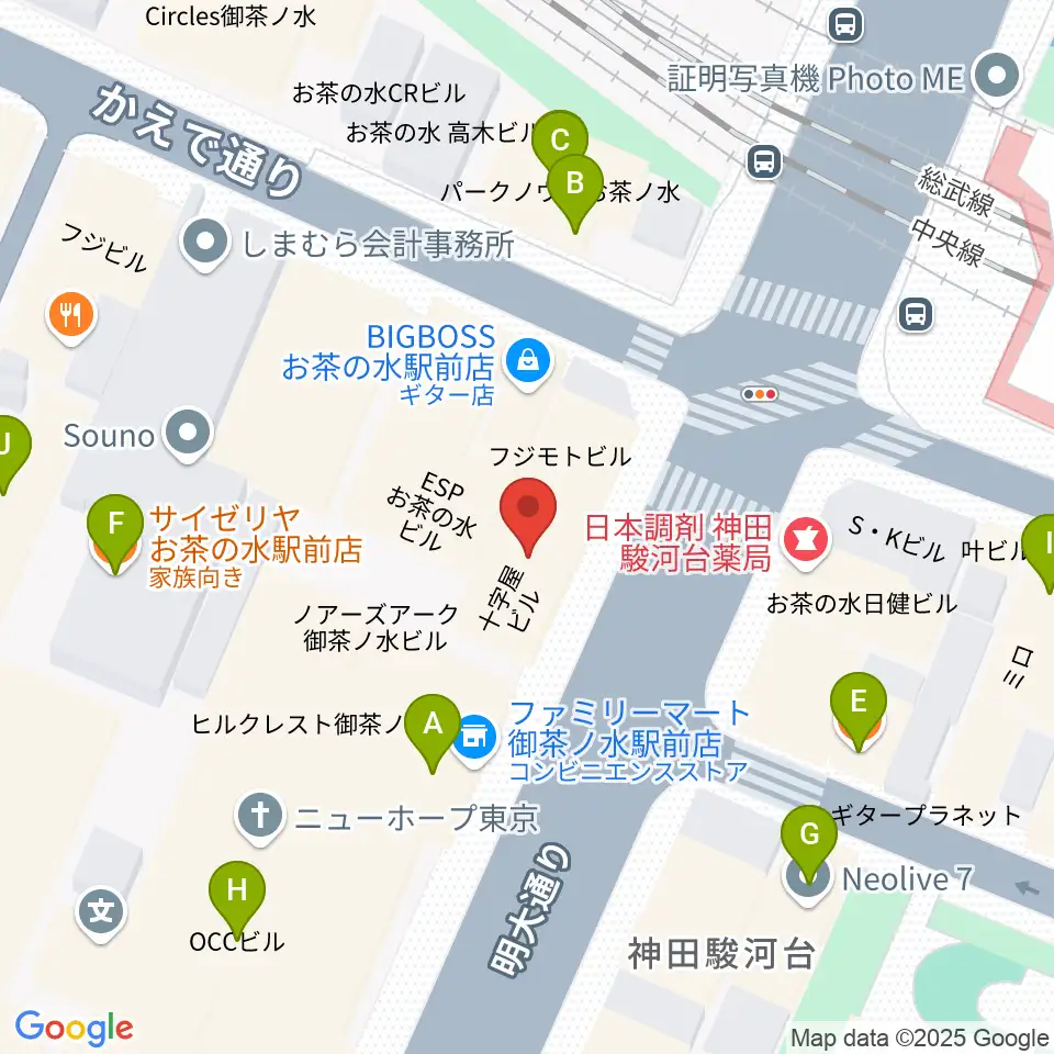 ギタープラネット エレキ本館周辺のファミレス・ファーストフード一覧地図