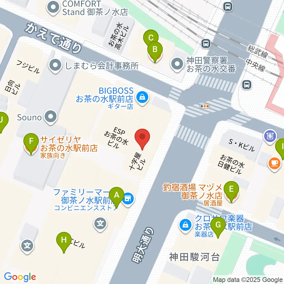 ギタープラネット エレキ本館周辺のファミレス・ファーストフード一覧地図