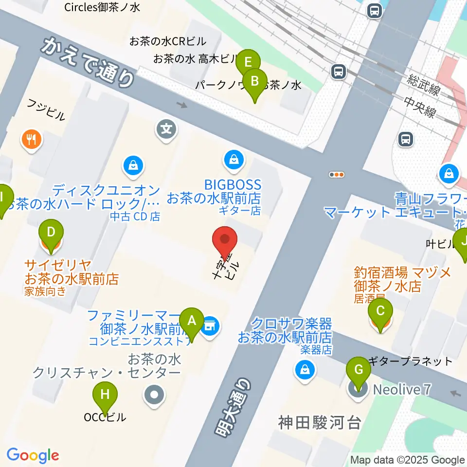 ギタープラネット・アコースティック&ウクレレ館周辺のファミレス・ファーストフード一覧地図