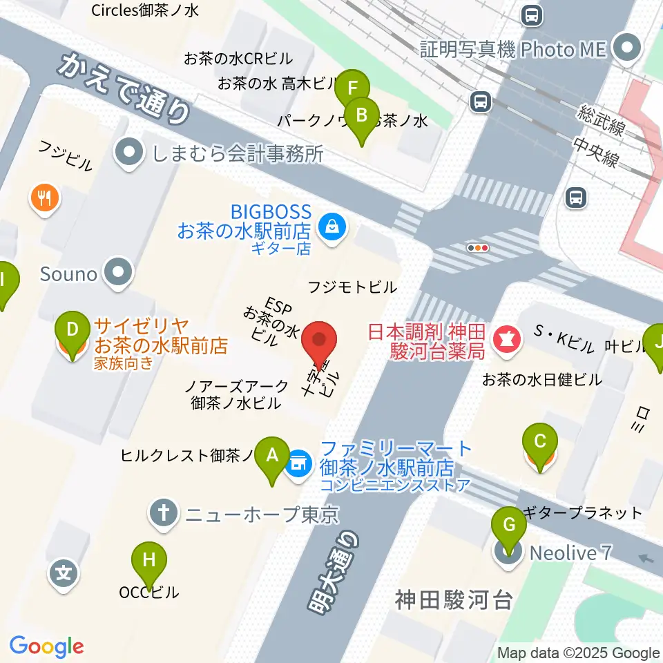 ギタープラネット・アコースティック＆ウクレレ館周辺のファミレス・ファーストフード一覧地図
