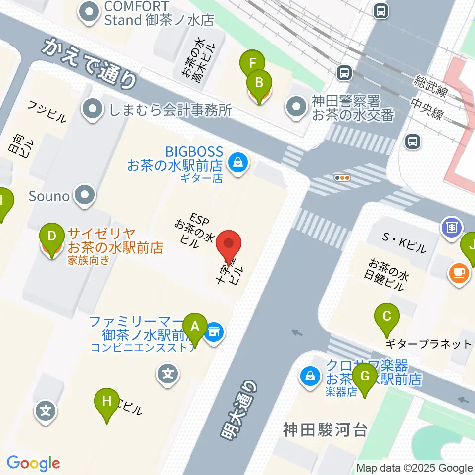 ギタープラネット・アコースティック&ウクレレ館周辺のファミレス・ファーストフード一覧地図
