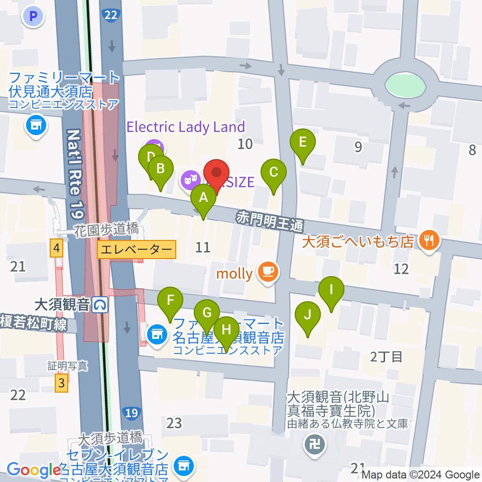 ギター＆ベーステックGRACIAS周辺のファミレス・ファーストフード一覧地図