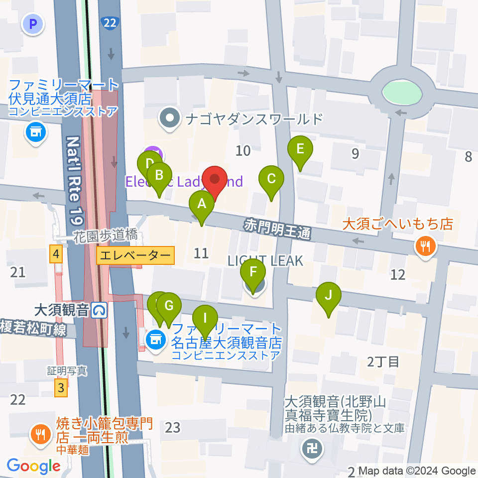 ギター＆ベーステックGRACIAS周辺のファミレス・ファーストフード一覧地図