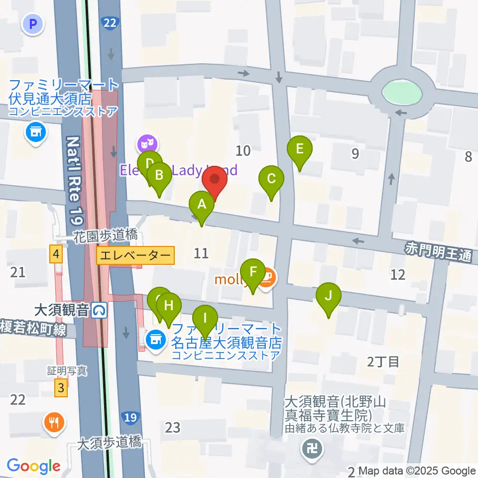 ギター＆ベーステックGRACIAS周辺のファミレス・ファーストフード一覧地図