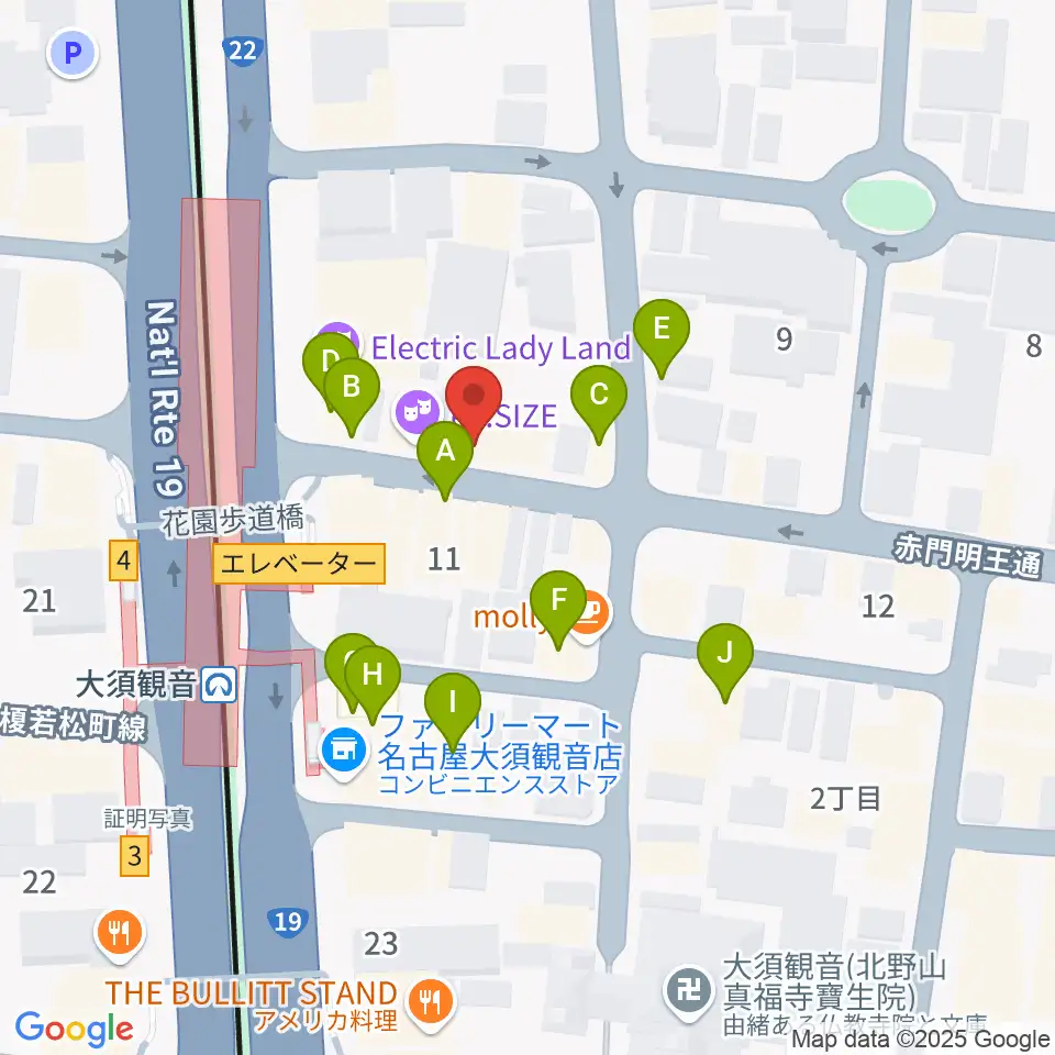 ギター＆ベーステックGRACIAS周辺のファミレス・ファーストフード一覧地図