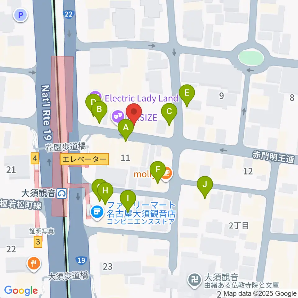 ギター＆ベーステックGRACIAS周辺のファミレス・ファーストフード一覧地図