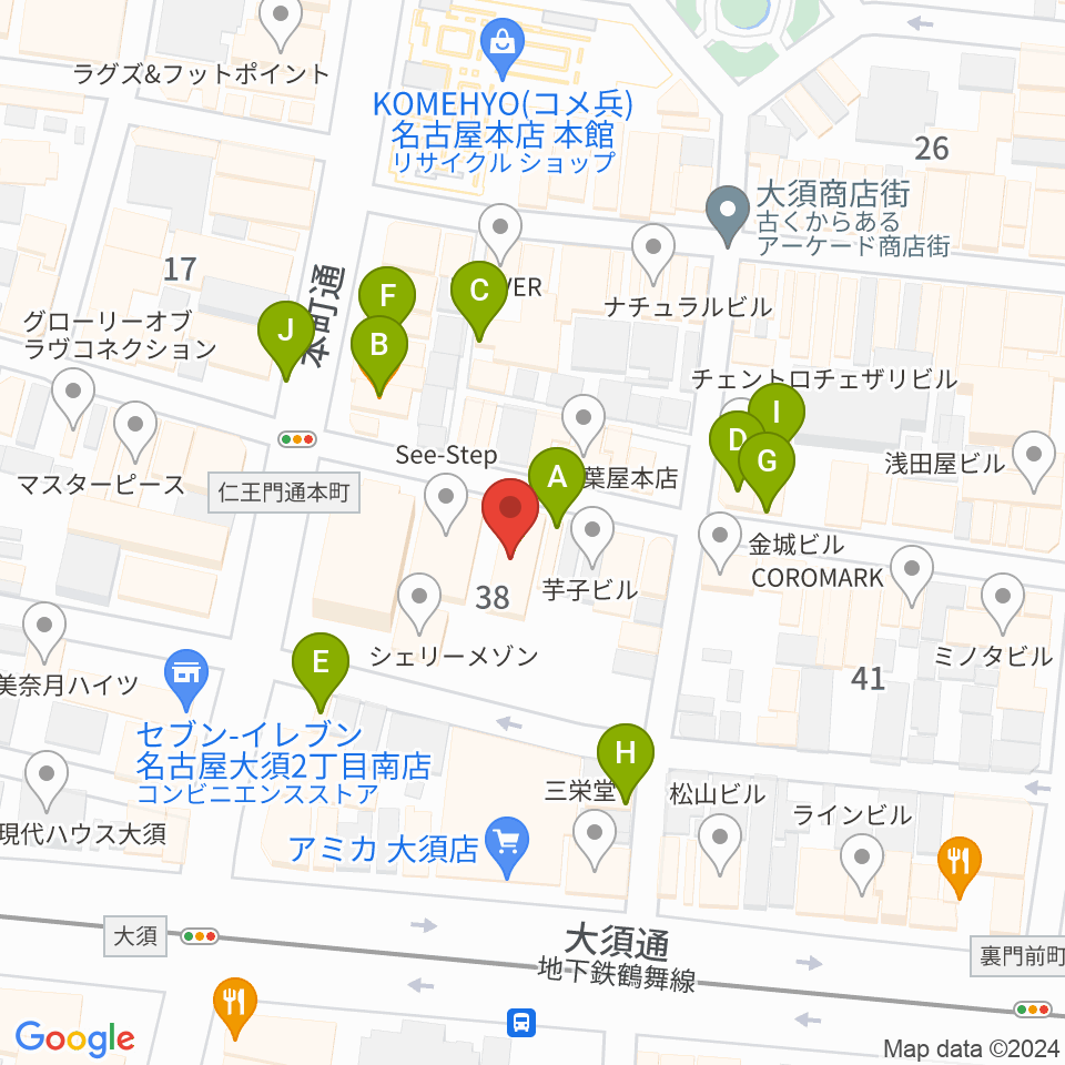 リアルスタンダード周辺のファミレス・ファーストフード一覧地図