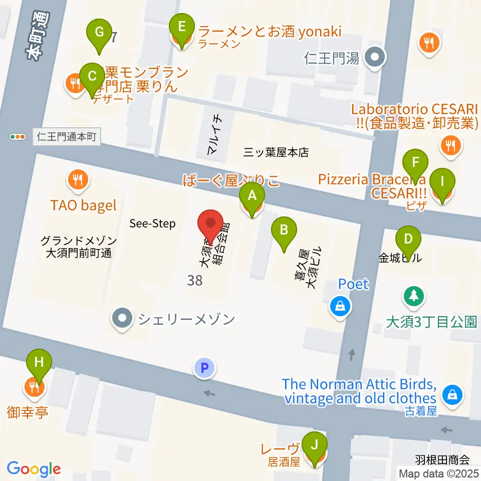リアルスタンダード周辺のファミレス・ファーストフード一覧地図