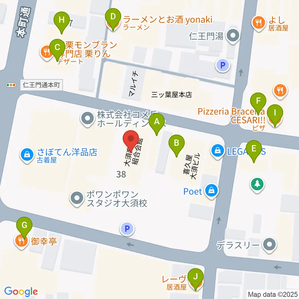 リアルスタンダード周辺のファミレス・ファーストフード一覧地図