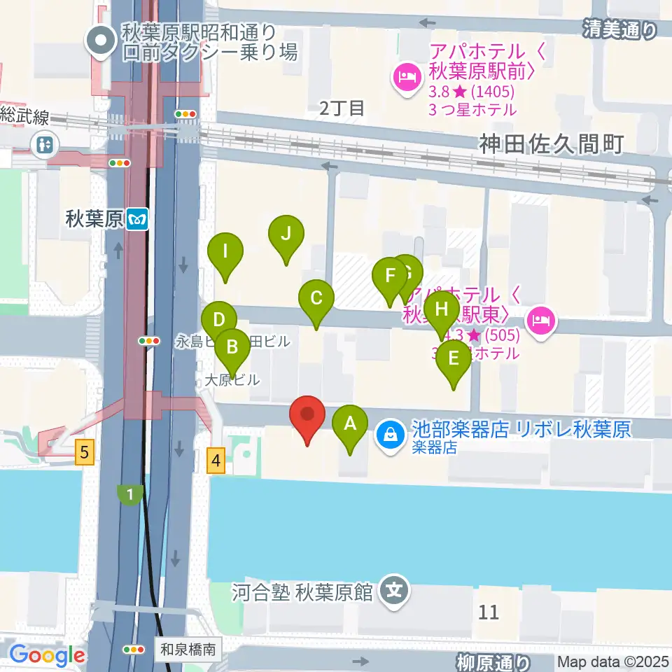 ドラムステーション・リボレ秋葉原周辺のファミレス・ファーストフード一覧地図