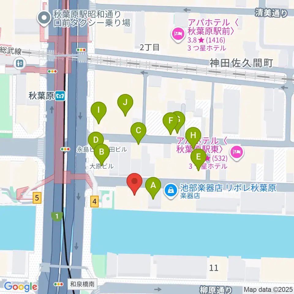 ドラムステーション・リボレ秋葉原周辺のファミレス・ファーストフード一覧地図