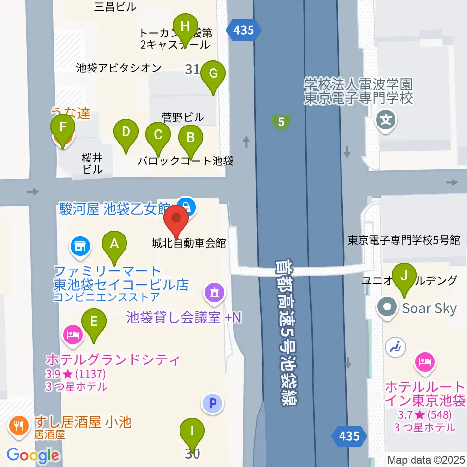 フジゲンカスタムハウス池袋周辺のファミレス・ファーストフード一覧地図