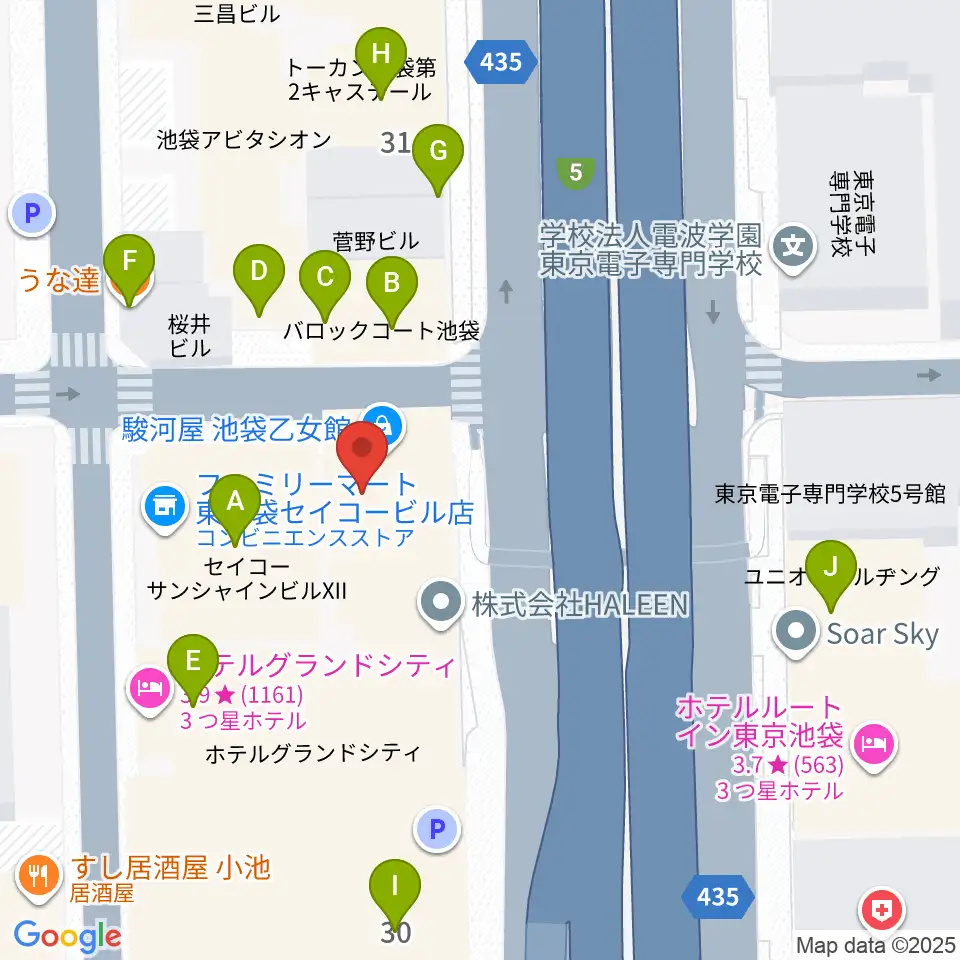 フジゲンカスタムハウス池袋周辺のファミレス・ファーストフード一覧地図