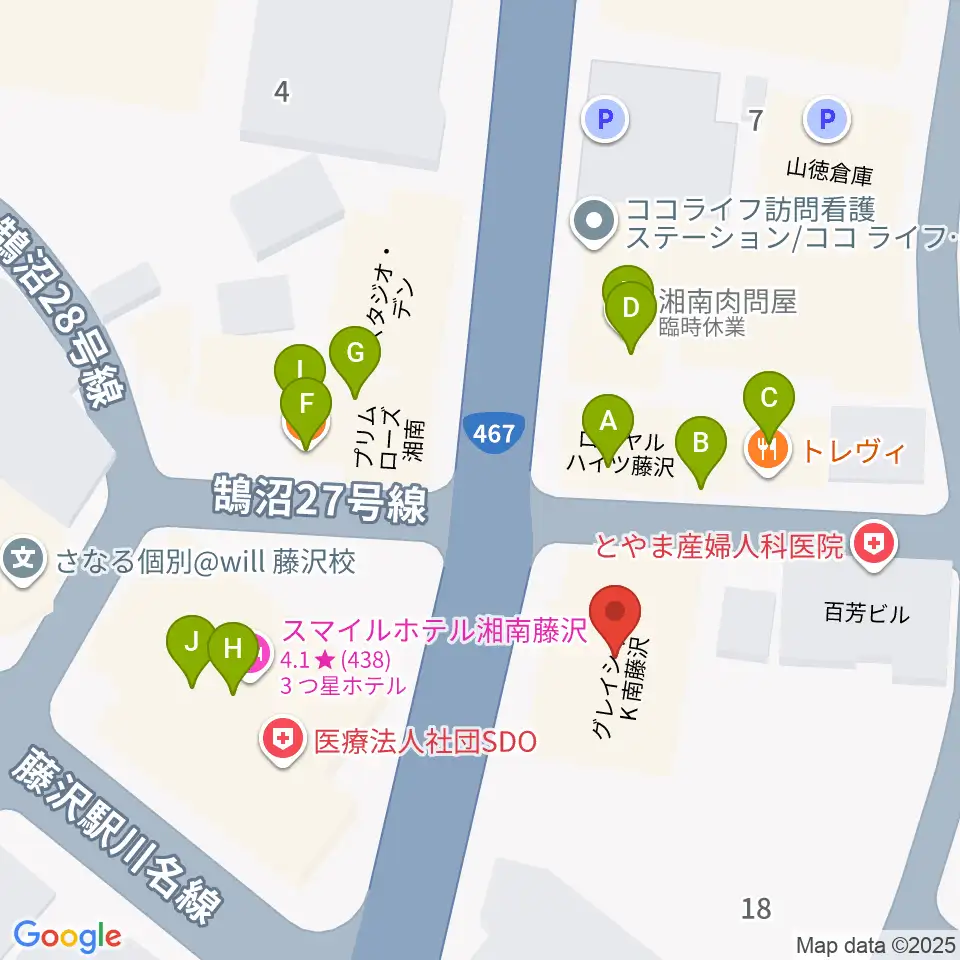 ミュージックアベニュー藤沢 ヤマハミュージック周辺のファミレス・ファーストフード一覧地図
