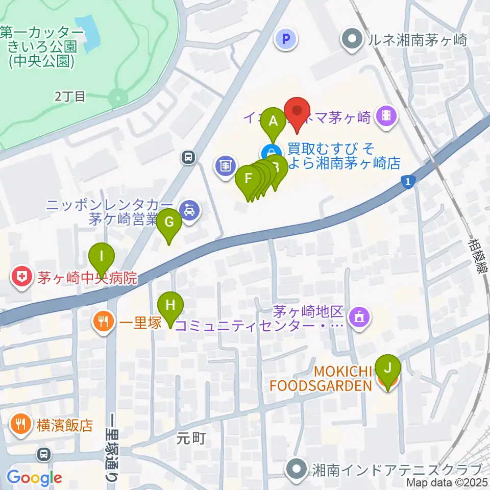 イオン茅ヶ崎センターヤマハミュージック周辺のファミレス・ファーストフード一覧地図