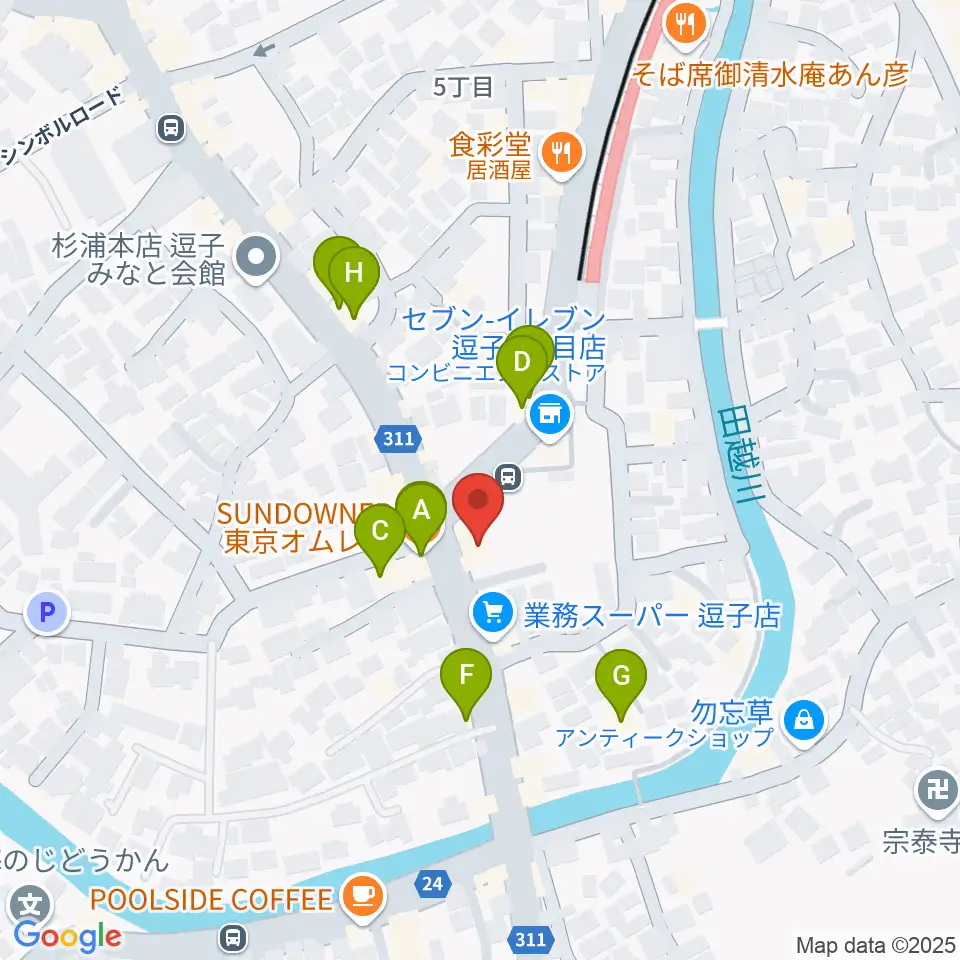 逗子教室 ヤマハミュージック周辺のファミレス・ファーストフード一覧地図