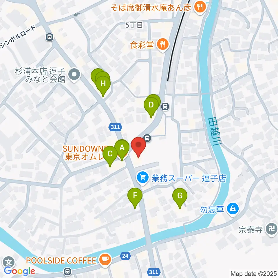 逗子教室 ヤマハミュージック周辺のファミレス・ファーストフード一覧地図