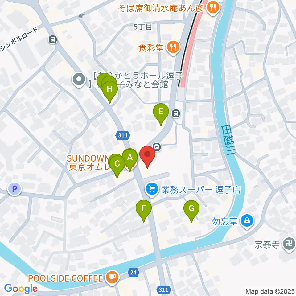 逗子教室 ヤマハミュージック周辺のファミレス・ファーストフード一覧地図