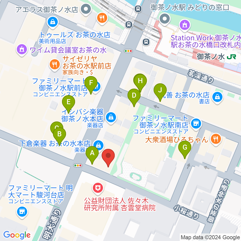 ESPギターワークショップ周辺のファミレス・ファーストフード一覧地図