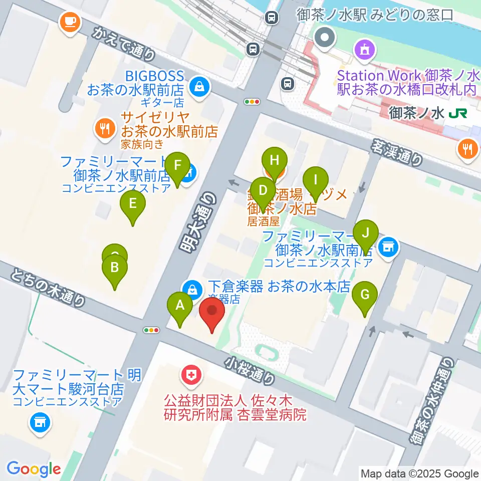 ESPギターワークショップ周辺のファミレス・ファーストフード一覧地図