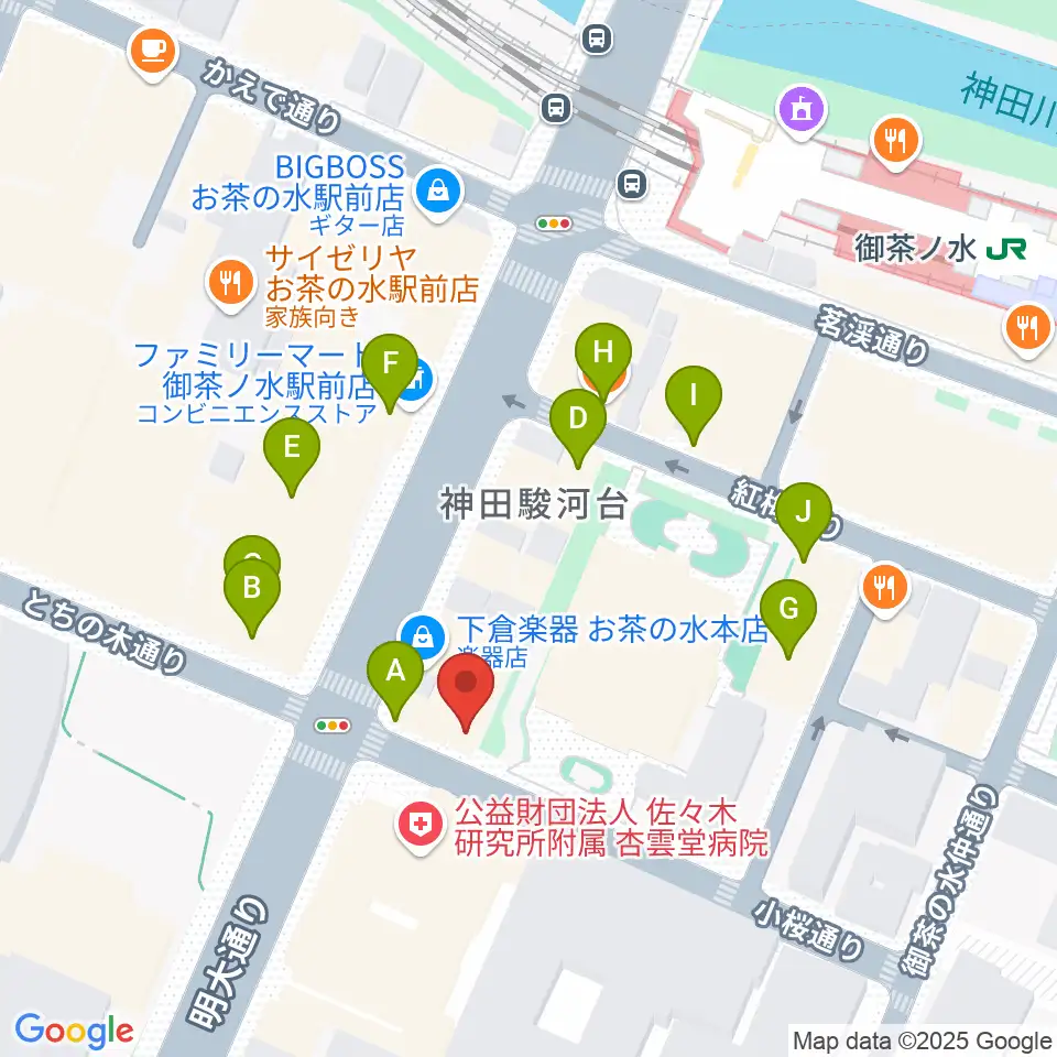 ESPギターワークショップ周辺のファミレス・ファーストフード一覧地図